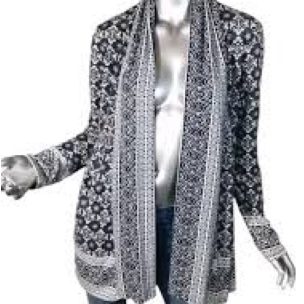 Dalia Navy and White Cardigan Sweater with Nordic Patterns